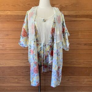 Victoria's Secret gold tag vintage floral 3 piece pajama robe cami short set
